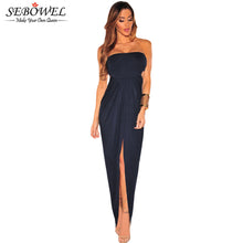 s Off Shoulder Casual  Maxi Dress Elegant Long Dress For Party Nary Blue Cute Long Beach Tunic Dress SM6