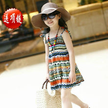 Baby Girls Dress with Necklace Children Graceful Printed Beach Dress Bohemian Style Girl Dresses SM6