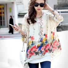 2016 New Bohemian Blouses Women Chiffon Tops Blusas Feminina Floral Print Batwing Sleeve Shirts Summer Casual Blouses Plus Size SM6