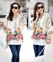 2016 New Bohemian Blouses Women Chiffon Tops Blusas Feminina Floral Print Batwing Sleeve Shirts Summer Casual Blouses Plus Size SM6
