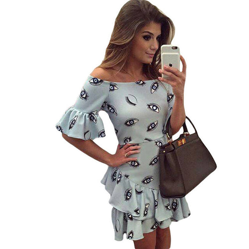 Cascading Ruffles  Off Shoulder Mini Dress Half-Sleeve Elegant Dress Slimming Skater Dress SM6