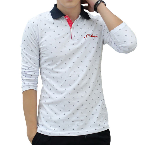 Casual Men T-Shirt Anchor Print Long Sleeves Turn Down Collar Slim Men Tops Tee Blusas Lowest Price SM6