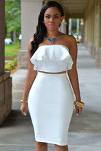 Ruffle Stitching Top Strapless 2 Piece Knee Length Cute Party Dress Set Two Piece Dress Outfits 60602 SM6