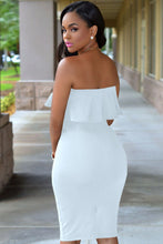 Ruffle Stitching Top Strapless 2 Piece Knee Length Cute Party Dress Set Two Piece Dress Outfits 60602 SM6