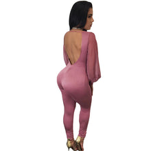Sexy Hollow Out Mesh Long Sleeve Bodycon Jumpsuit Backless Elegant Rompers  Jumpsuit Long Pants SM6