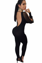 Sexy Hollow Out Mesh Long Sleeve Bodycon Jumpsuit Backless Elegant Rompers  Jumpsuit Long Pants SM6