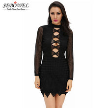 Style Lace Party Dress Short Mini Long Sleeve Bodycon Dress Black Hollow Out Sexy Dress Club Wear SM6