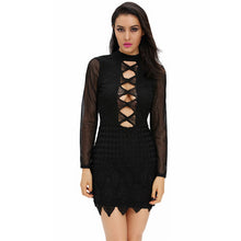 Style Lace Party Dress Short Mini Long Sleeve Bodycon Dress Black Hollow Out Sexy Dress Club Wear SM6