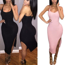 New Fashion Style Sexy Dress Women Tank Dress Black Side Split Sleeveless Dress Mid-Calf Dresses SM6