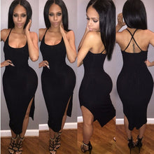 New Fashion Style Sexy Dress Women Tank Dress Black Side Split Sleeveless Dress Mid-Calf Dresses SM6