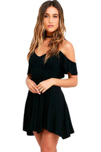 Sweet Off The Shoulder Casual Mini  Dress Sexy Cute Slip Beach Dress Tunic Black Skater Dress SM6
