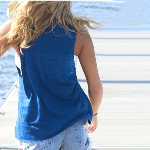 2016 New Fashion Women Girls T-Shirt Women Blue Loose O-Neck T-Shirt Casual Sleeveless Cotton Vest Tops #3546 SM6