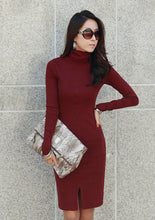 2016 New Fashion Women Warm Winter Dress Elegant Ladies' Turtleneck Long Sleeves Dress Casual Work Cotton Autumn Sweater Dress SM6