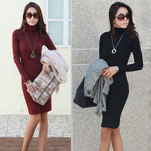 2016 New Fashion Women Warm Winter Dress Elegant Ladies' Turtleneck Long Sleeves Dress Casual Work Cotton Autumn Sweater Dress SM6