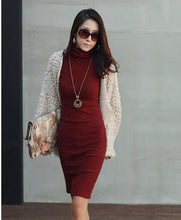 2016 New Fashion Women Warm Winter Dress Elegant Ladies' Turtleneck Long Sleeves Dress Casual Work Cotton Autumn Sweater Dress SM6