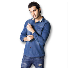 Men Denim Shirts Men's Casual Slim Fit Large Size Long Sleeved Turn Down Collar Jeans Shirts Masculina Men SM6