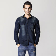 Men Denim Shirts Men's Casual Slim Fit Large Size Long Sleeved Turn Down Collar Jeans Shirts Masculina Men SM6