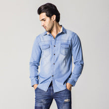 Men Denim Shirts Men's Casual Slim Fit Large Size Long Sleeved Turn Down Collar Jeans Shirts Masculina Men SM6