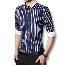 Men Stripped Shirts Chemise Homme Camisa Masculina Men's Casual Slim Fit Long Sleeved Dress Shirts SM6