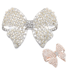 2016 New Shine Rhinestone Girls Woman Bow Hairpin Full Diamond Pearl Bow Spring Clip #3546 SM6