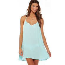 2016 New Style Women Sexy Sleeveless Halter O-Neck Summer Beach Dress Loose Chiffon Mini Women Dress#3546 SM6