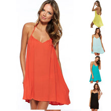 2016 New Style Women Sexy Sleeveless Halter O-Neck Summer Beach Dress Loose Chiffon Mini Women Dress#3546 SM6