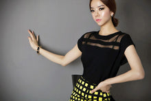 2016 New Summer Women Black Tulle Sheer Blouses Shirts Ladies Tops Chiffon Blouse Short Hollow Out M-XXL Plus Size Free Shipping SM6