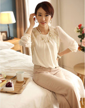 2016 New Women Casual Blouse Elegant OL Ladies' LongSleeve Work Chiffon Blouse Sheer Lace Tops Shirt Blouse White Free Shipping SM6