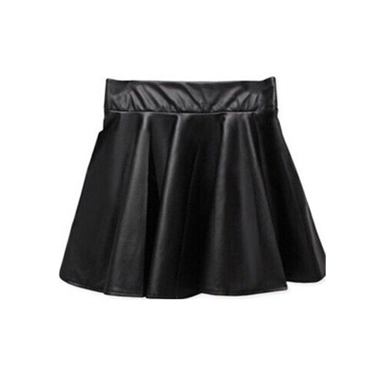 New Women Ladies Faux Leather High Waist Skater Flared Pleated Short Mini Skirt LE2 SM6