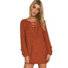 Women V Neck Knitted Sweater Striped Bandage Cross Ties Long Pullover Loose Casual Knitwear Ladies South Korea Clothing SM6