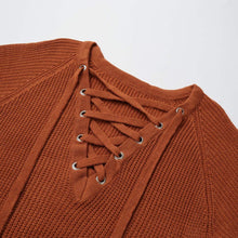 Women V Neck Knitted Sweater Striped Bandage Cross Ties Long Pullover Loose Casual Knitwear Ladies South Korea Clothing SM6