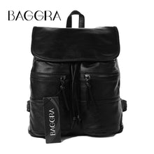 Women Waterproof Drawstring Black Backpack Soft Washing PU Leather Mochila Mujer Flap Zipped Pocket Korean School Bags SM6