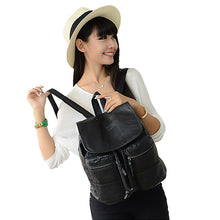 Women Waterproof Drawstring Black Backpack Soft Washing PU Leather Mochila Mujer Flap Zipped Pocket Korean School Bags SM6