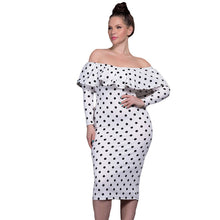 Polka Dot Black Vintage Dress Plus Size Elegant Party Dress Off Shoulder Long Sleeve Midi Bodycon Dress SM6