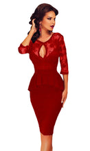 S Shaped Curve Floral Lace Half Sleeve Stitching Knee Length Peplum Dress Backless Hollow Out Club Party Sexy Bodycon Dress SM6