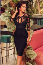 S Shaped Curve Floral Lace Half Sleeve Stitching Knee Length Peplum Dress Backless Hollow Out Club Party Sexy Bodycon Dress SM6