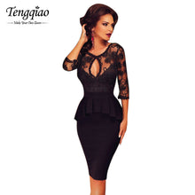 S Shaped Curve Floral Lace Half Sleeve Stitching Knee Length Peplum Dress Backless Hollow Out Club Party Sexy Bodycon Dress SM6