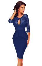 S Shaped Curve Floral Lace Half Sleeve Stitching Knee Length Peplum Dress Backless Hollow Out Club Party Sexy Bodycon Dress SM6