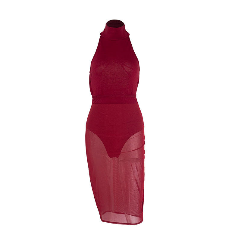 Sexy Red Mesh Dress Bandage Dresses Sexy Club Dress Backless Bodycon Night Club Wear Party Dress SM6