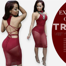 Sexy Red Mesh Dress Bandage Dresses Sexy Club Dress Backless Bodycon Night Club Wear Party Dress SM6