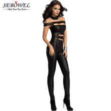 Sexy Rompers For Leather Bandage Jumpsuit Bodycon Black Off Shoulder Sexy Club Jumpsuit Long Pants 60870 SM6