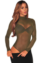 Sheer Thong Turtleneck Bodysuit Long Sleeve Sexy Mesh Bodysuit Top Bodycon Sexy Lingerie See Through Spandex Bodysuit SM6