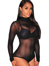 Sheer Thong Turtleneck Bodysuit Long Sleeve Sexy Mesh Bodysuit Top Bodycon Sexy Lingerie See Through Spandex Bodysuit SM6