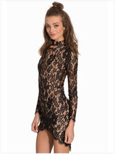 Short Black Lace Dress With Long Sleeves Sexy Tight Mini Dress Sexy Club Wear Turtleneck Short Black Lace Long Sleeve Dress SM6