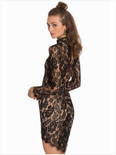 Short Black Lace Dress With Long Sleeves Sexy Tight Mini Dress Sexy Club Wear Turtleneck Short Black Lace Long Sleeve Dress SM6