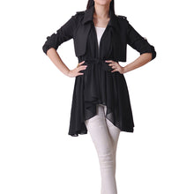 Casual Cardigan Women Chiffon Coat Long Sleeve Turn-down Collar Thin Outerwear Trench Coat with Belt SM6