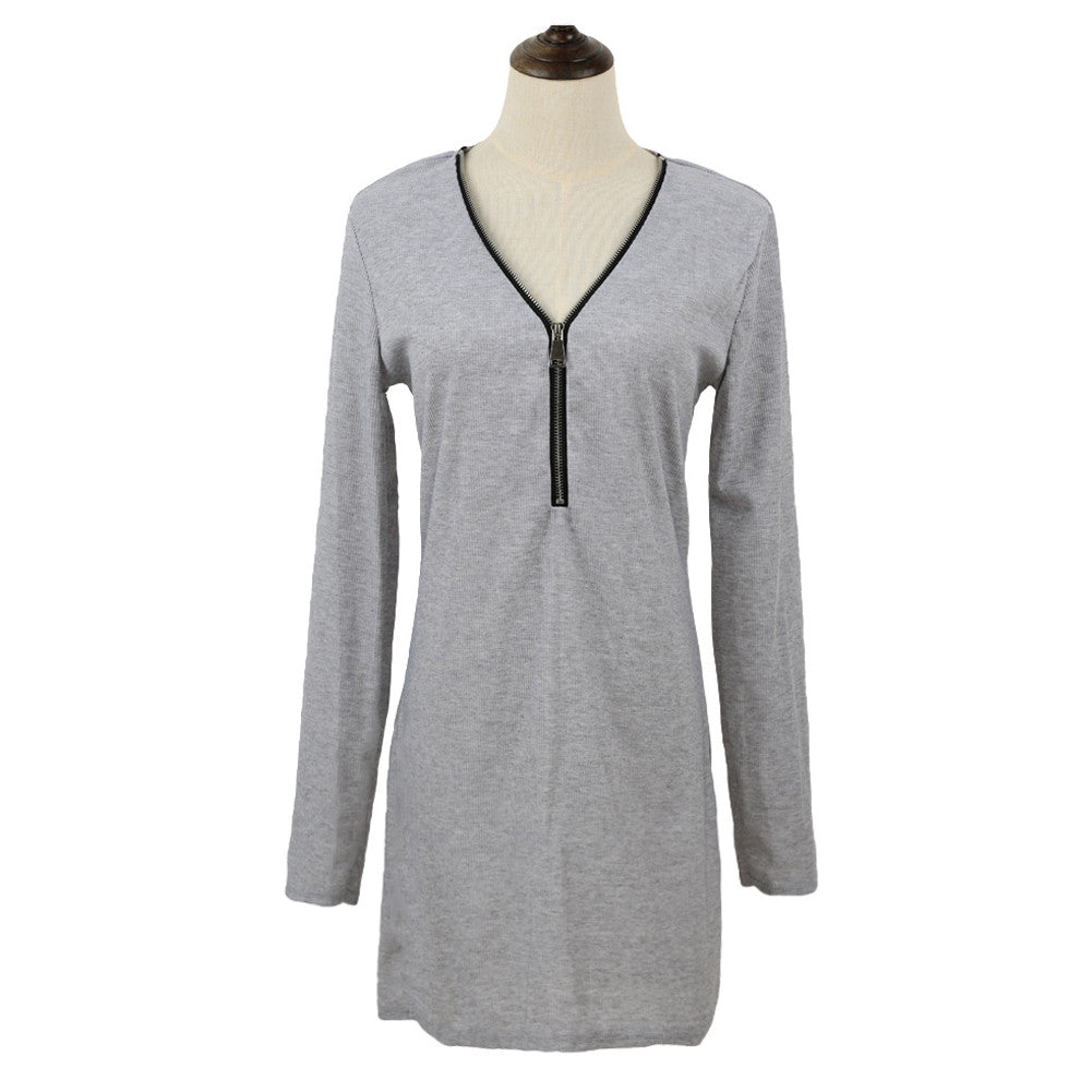 Women Knitted Sweater Dress Solid Color V-neck Casual Bodycon Dress Long Sleeve Sexy Club Dress Vestidos SM6