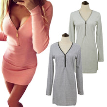 Women Knitted Sweater Dress Solid Color V-neck Casual Bodycon Dress Long Sleeve Sexy Club Dress Vestidos SM6