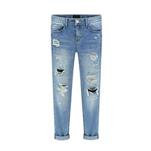 Women's Jeans Ripped Straight Full Length Famale Hole Mid Waist Jeans Pants Washed Cotton Pants L4 SM6