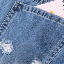 Women's Jeans Ripped Straight Full Length Famale Hole Mid Waist Jeans Pants Washed Cotton Pants L4 SM6